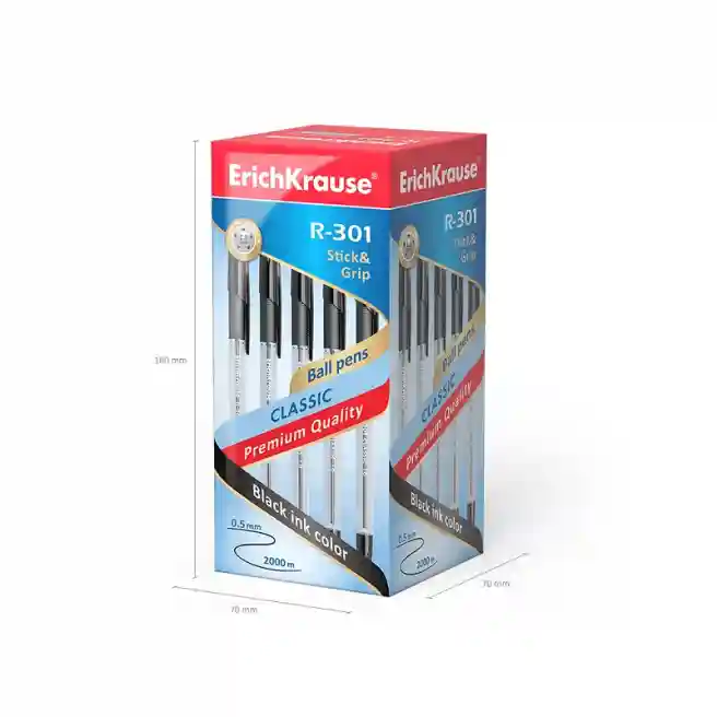 Pix cu bila Erich Krause 1mm, Classic R-301Stick&Grip, negru