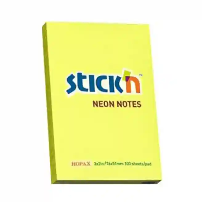 Bloc de hârtie pentru notițe STICKn, 76x51mm, 100 file, NEON-LEMON