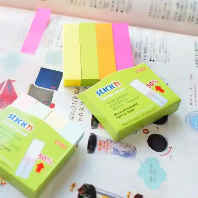 Index-uri din hârtie STICK N, neon, 50x12 mm, 4 buc. x 100 file