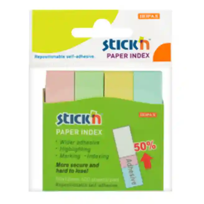 Закладки бумажные STICKn, пастельные цвета, 50х12 мм, 4 шт. x 100 листов