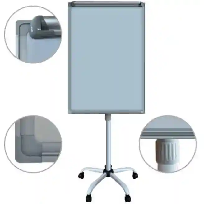 Tablă-flipchart magnitic uscat, pe roți, 70x100, bază albă