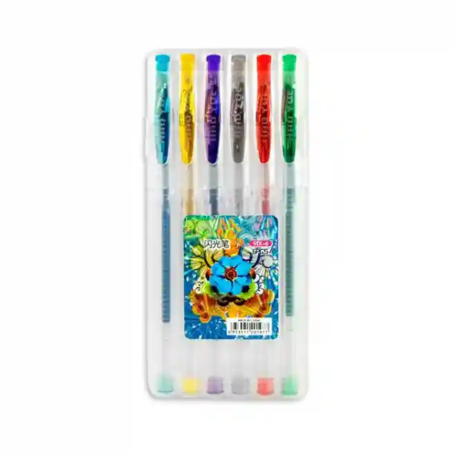Set de pixuri gel, 6 buc, Glitter