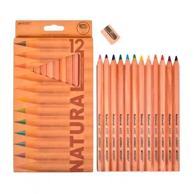 Creioane MARCO Natural-Cedarlite JUMBO, 12 culori, cu ascuțitoare, 6400-12СВ