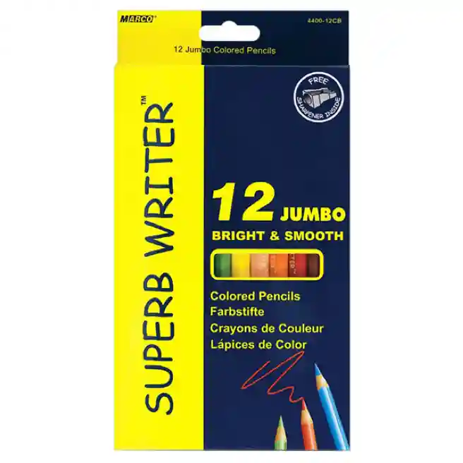 Карандаши MARCO SuperbWriter JUMBO, 12 цветов, с точилкой, 4400-12CB