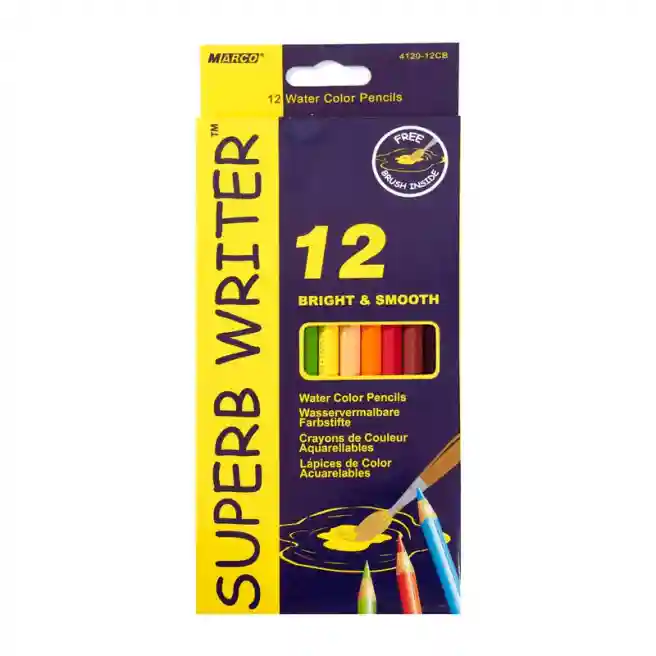 Creioane MARCO SuperbWriter, acuarela, 12 culori + pensulă, 4120-12CB