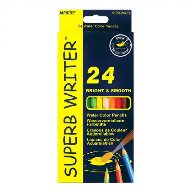 Creioane MARCO SuperbWriter, acuarela, 24 culori + pensulă, 4120-24CB