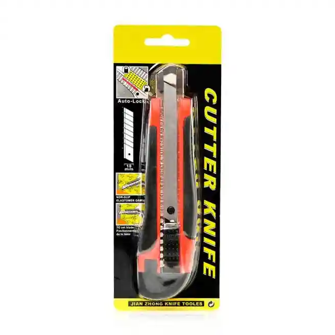 Cuțit de 18 mm cu carcasă din plastic și fixator automat, portocaliu