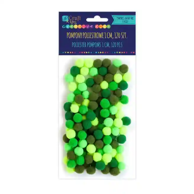 Pom Pom din poliester 1cm, mix verde, 120buc.