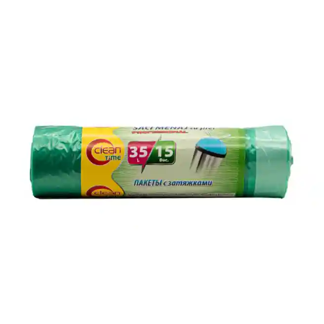 Pachete gunoi Professional Clean Time, 35l/15 buc., verzi