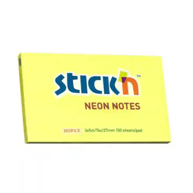 Hârtie pentru notițe 76x127mm, 100 foi STICKN neon galben