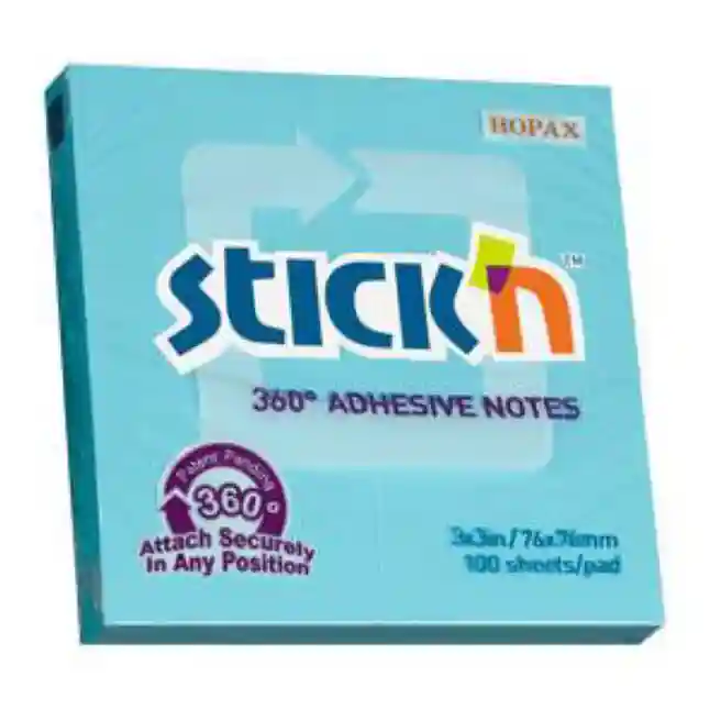 Блок для заметок 76x76мм/100л STICK`N проклеенный, голубой