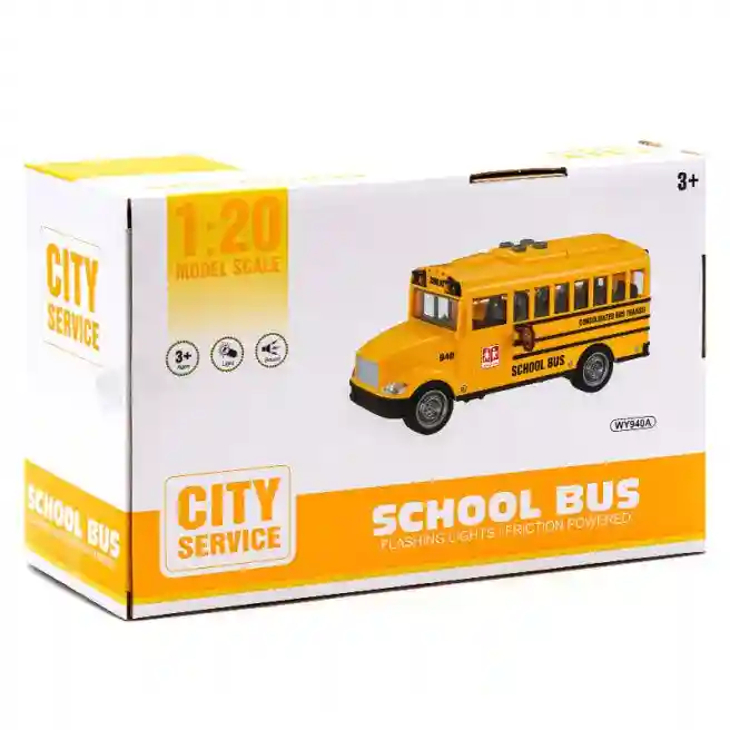 WY Autobus cu inertie 1:20 "School Bus" (lumini,sunete), cod 49457