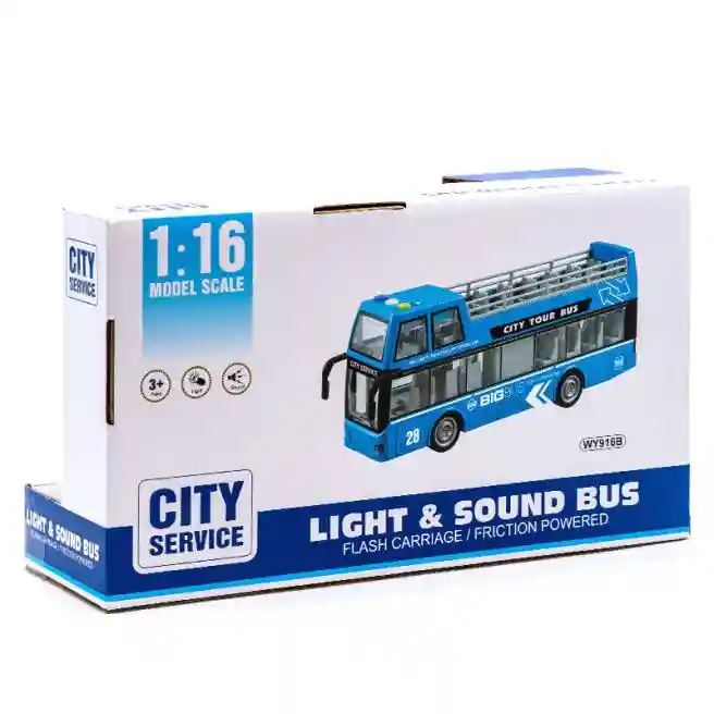 WY Autobus cu inertie "Double-Decker Bus-Open-Top" albastru (lumini,sunete), cod 49462
