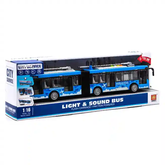 WY Troleibus cu inertie "Double Articulated Trolleybus" albastru (lumini,sunete), cod 49465