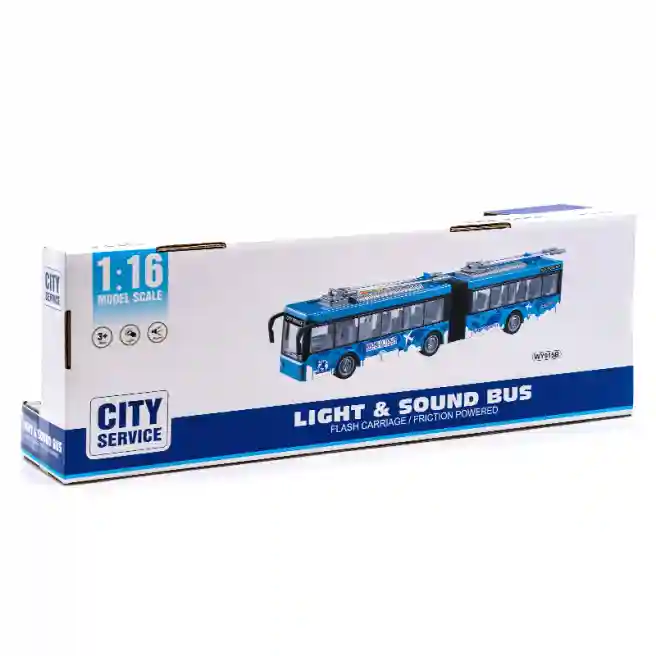 WY Troleibus cu inertie "Double Articulated Trolleybus" albastru (lumini,sunete), cod 49465