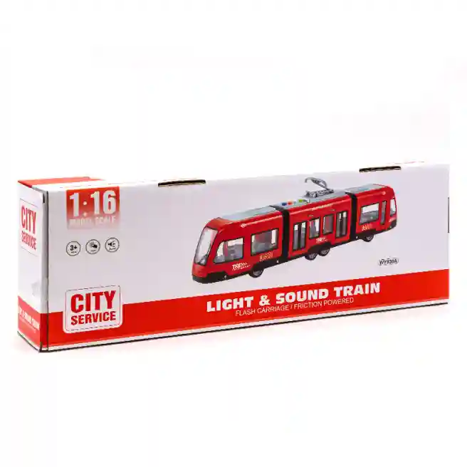 WY Tramvai cu inertie, rosu (lumini,sunete), cod 49487