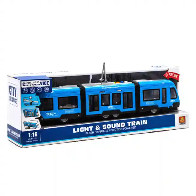 WY Tramvai cu inertie, albastru (lumini,sunete), cod 49488