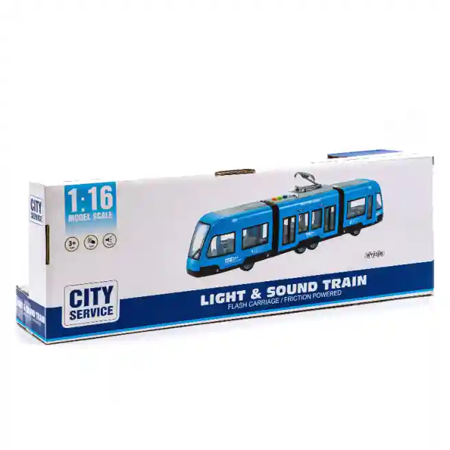 WY Tramvai cu inertie, albastru (lumini,sunete), cod 49488