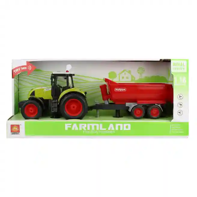 WY Tractor cu inerție 1:16 "Trailered Farm Tractor" (lumini, sunete), cod 36202