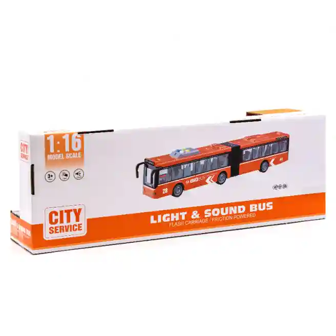 WY Autobus cu inertie "Double Articulated Bus" oranj (lumini,sunete), cod 49464