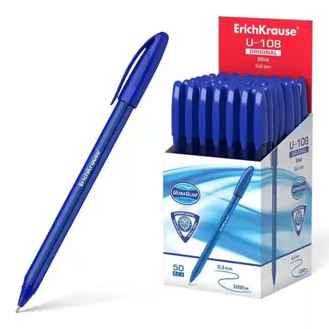 Ручка шариковая ErichKrause 1 мм UltraGlide U-108, синяя