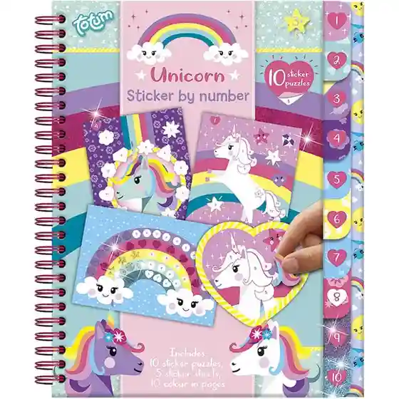 Unicorn Carte de activitati cu autocolante pe numere, 10 puzzle-uri, 5 coli, 10 pagini de colorat