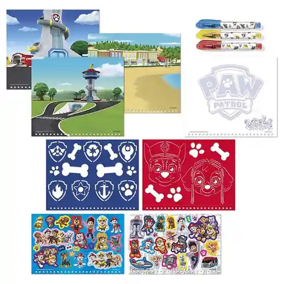 Paw Patrol Set creativ, cu șabloane, autocolante, foi de joc, pixuri gel
