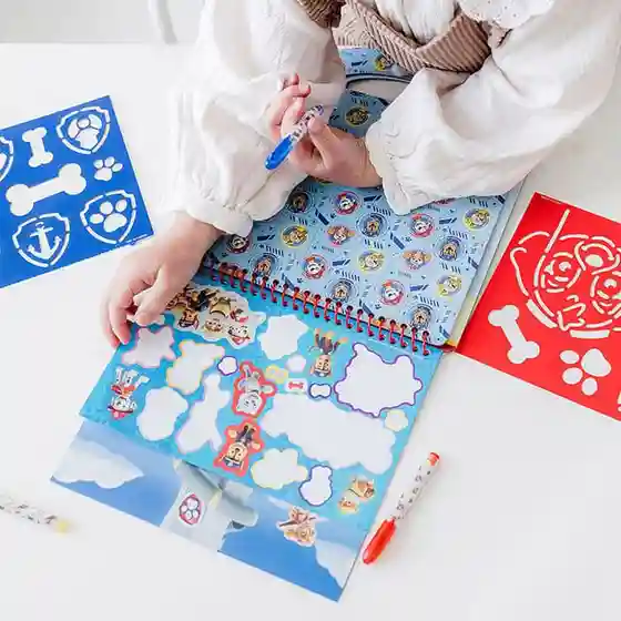 Paw Patrol Set creativ, cu șabloane, autocolante, foi de joc, pixuri gel