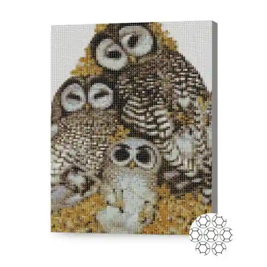 Familia de bufnițe, 30x40 cm, mozaic cu diamante