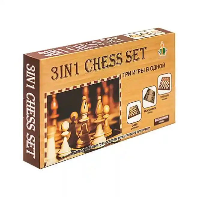Настольная игра 3в1 (шашки/шахматы/нарды) 29x14,5см, код 167601