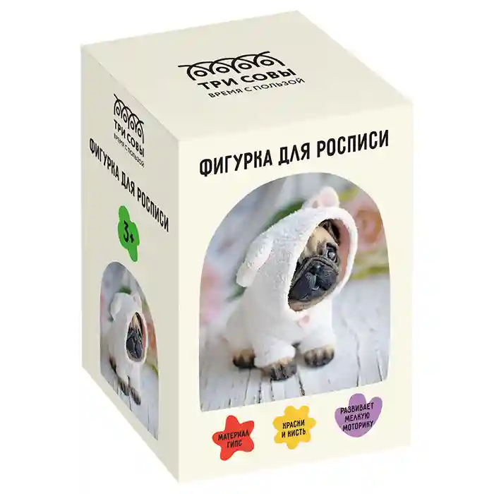 Set pentru pictura în ghips "Pug în costum", cu culori și pensulă, cutie de carton