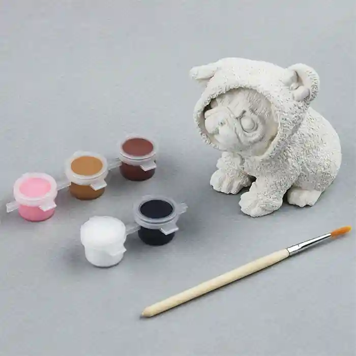 Set pentru pictura în ghips "Pug în costum", cu culori și pensulă, cutie de carton