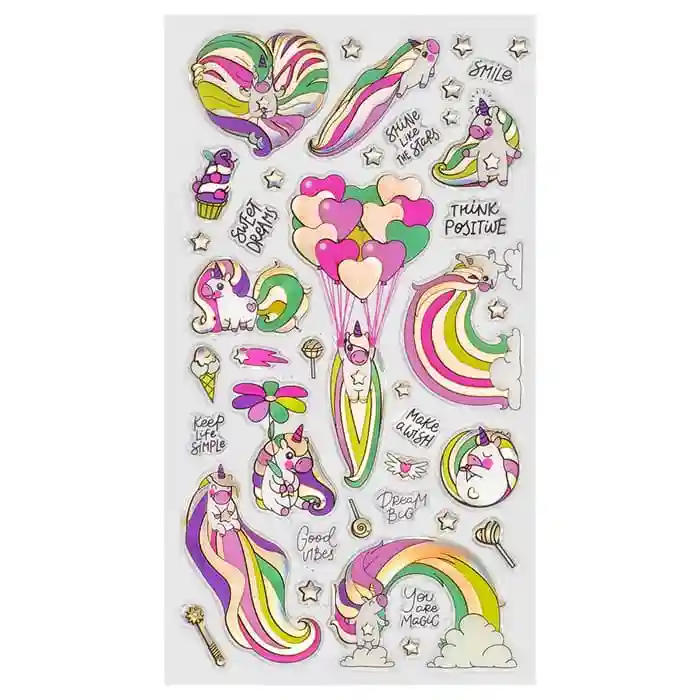 Наклейки гелевые MESHU "Rainbow unicorn", 10х23 см, пакет европодвес