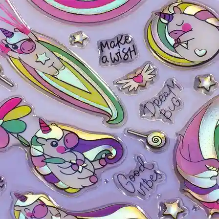 Наклейки гелевые MESHU "Rainbow unicorn", 10х23 см, пакет европодвес