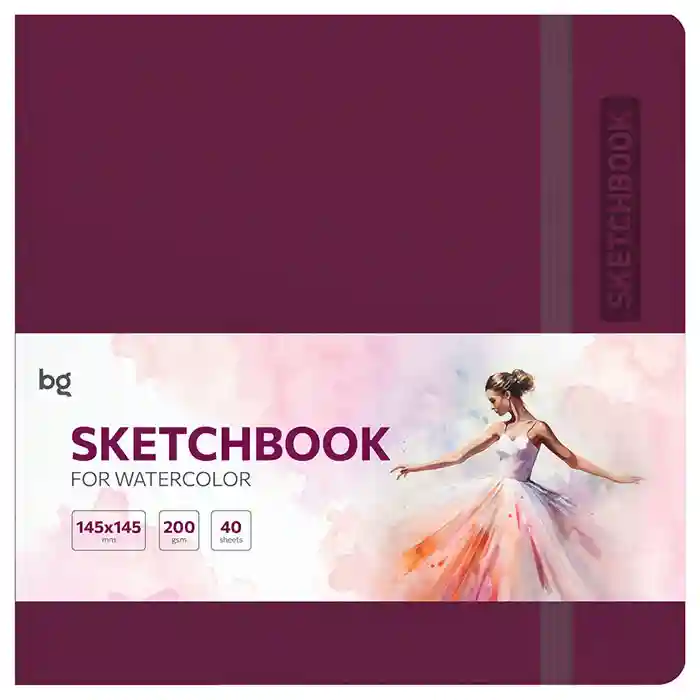 Caiet de schițe pentru acuarelă 40 foi, 145x145 BG "Bright. Berry", piele artificială, cu bandă elastică, 200 g/m2