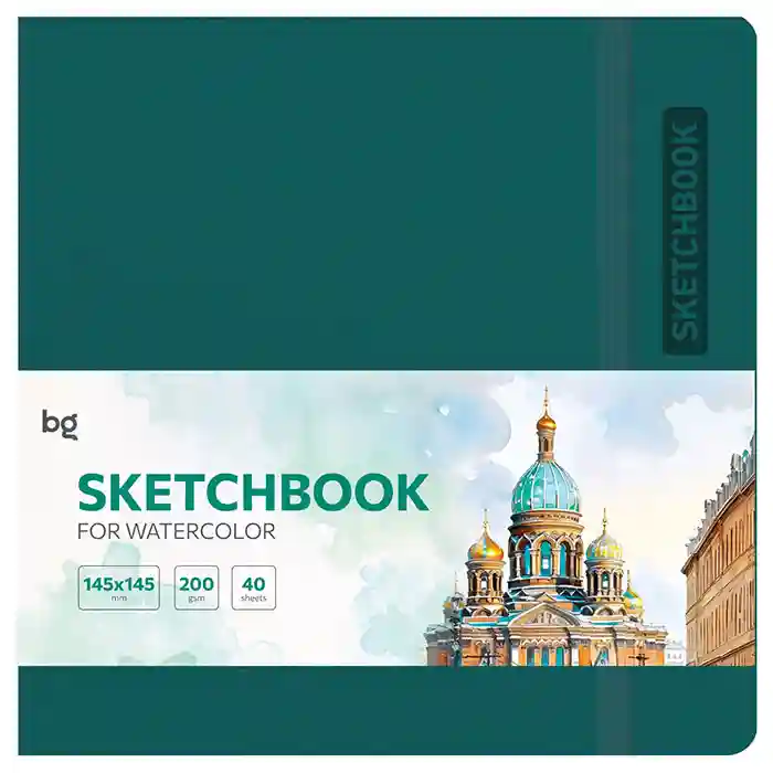 Caiet de schițe pentru acuarelă 40 foi, 145x145 BG "Bright. Teal", piele artificială, cu bandă elastică, 200 g/m2