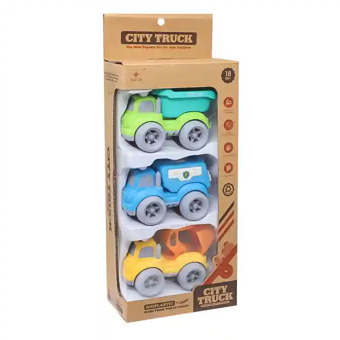 Mașină de poliție, autobasculantă și camion excavator din bio-plastic, cod 852026