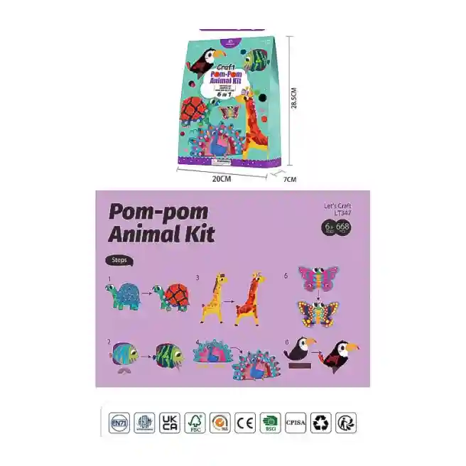 Set de creație, Aplicații cu pompoane, "Animale vesele", 668 elemente
