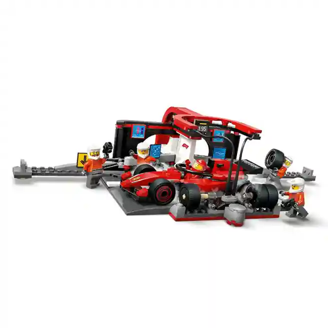 Constructor LEGO City F1 Pit Stop și echipa Pit Stop cu mașina Ferrari, art. 60443