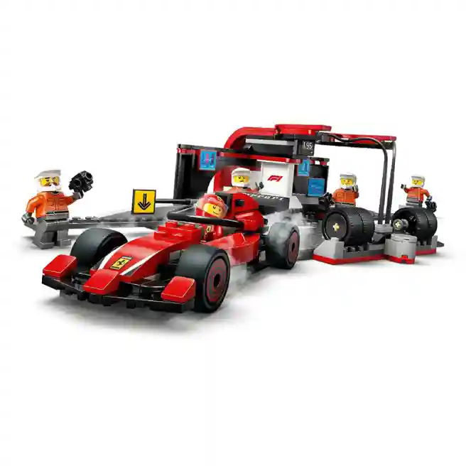 Constructor LEGO City F1 Pit Stop și echipa Pit Stop cu mașina Ferrari, art. 60443