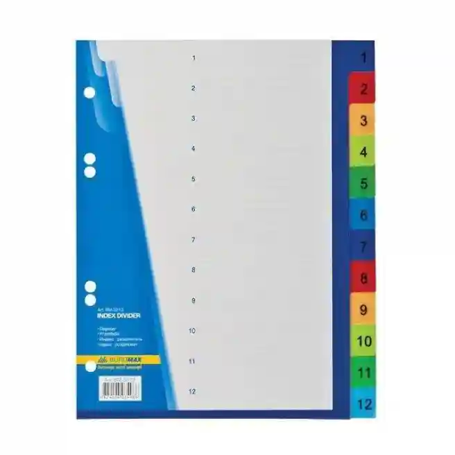 Index-separator cifrat din plastic, color, А5 Buromax, 1-12, 12 bucati
