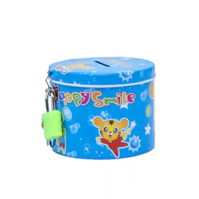 Pușculiță de metal rotundă „Happy Smile”, albastra, cod 622097