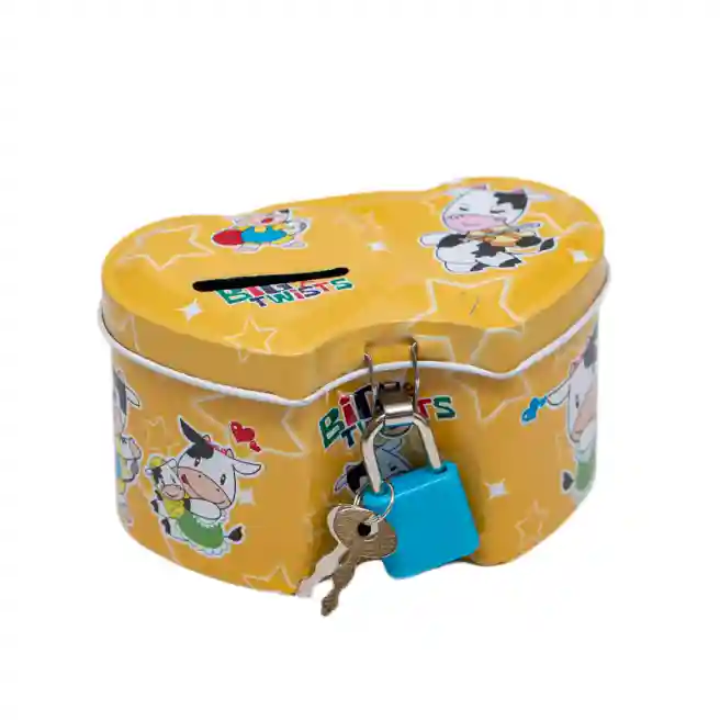 Pușculiță din fier „Inima dublă”, galbenă, FS-019, cod 582239