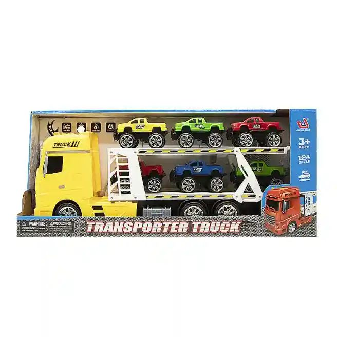 Camion-transportator de pick-ups "Transporter Truck", cu lumina, 1:24, galben, cod 652003