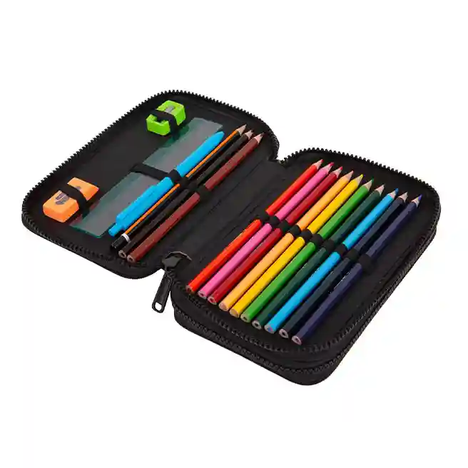 Пенал CoolPack 2 отделениями с наполнением, DAISY BLACK