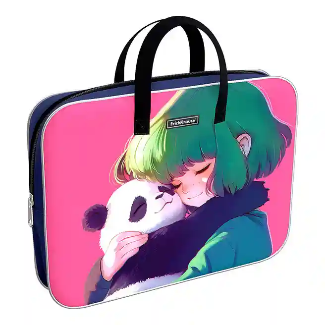 Servieta port-desen cu fermoar, textil, ErichKrause Panda Hugs, A4+
