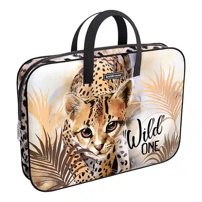 Servieta port-desen cu fermoar, textil, ErichKrause Wild Cat, A4+