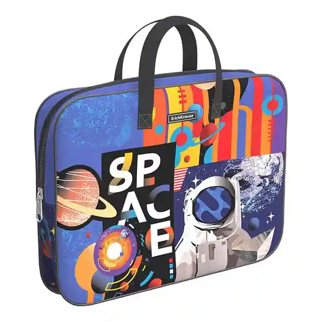 Servieta port-desen cu fermoar, textil, ErichKrause Cosmonaut, A4+