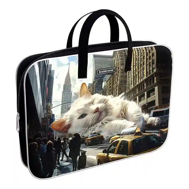 Servieta port-desen cu fermoar, textil, ErichKrause Big City Cats, A4+
