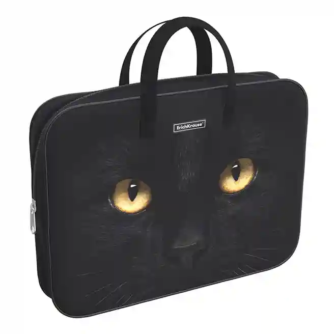 Servieta port-desen cu fermoar, textil, ErichKrause Black Cat, A4+